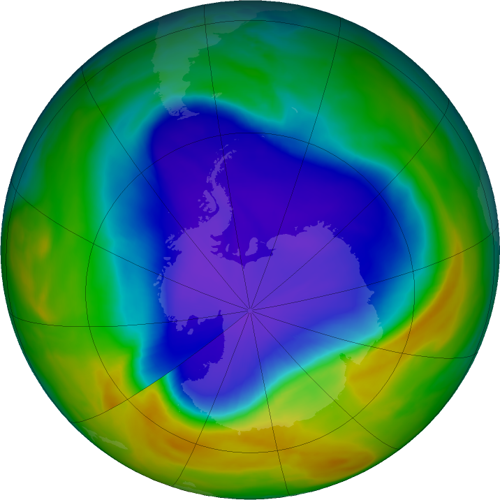 Antarctic ozone map for 13 October 2016